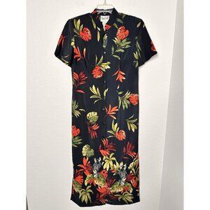 Vintage 90s Olivia Rose Maxi Dress Slit Sides Black Zebra Button Front Size 12M